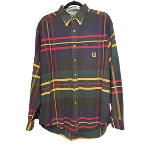 Vintage Tommy Hilfiger Men's Plaid Button Front LS Shirt Sz Large